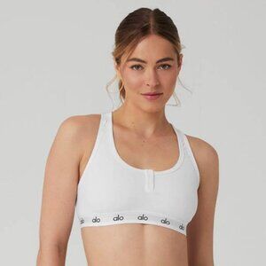 Alo Yoga Icon Ribbed Henlet Bra Top – White (Small)